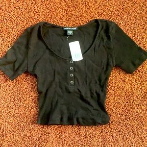 Forever 21 Cropped Tight Black Top - M